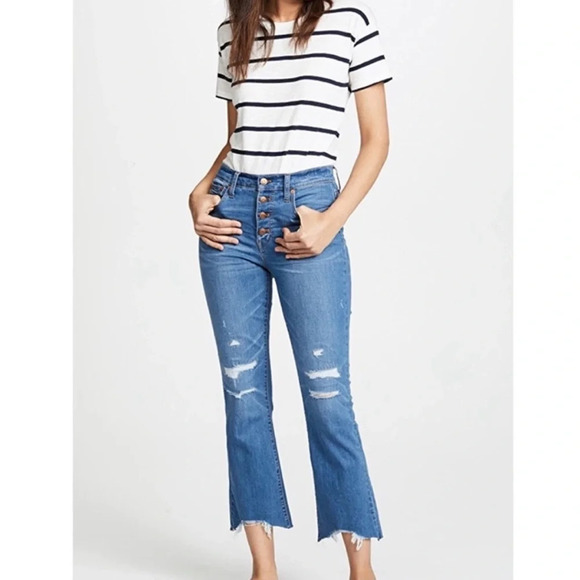 Madewell Cali Demi-Boot Jeans Button Fly Wide Flare Leg Distressed size 25 - Picture 2 of 16